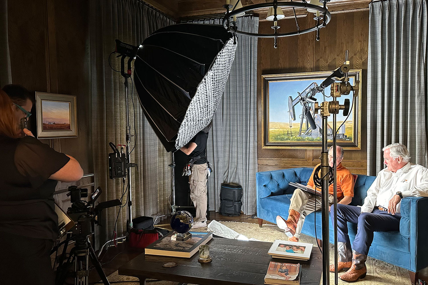 The LV Branding team filming documentary interviews with soft lighting and cameras for the annual gala.